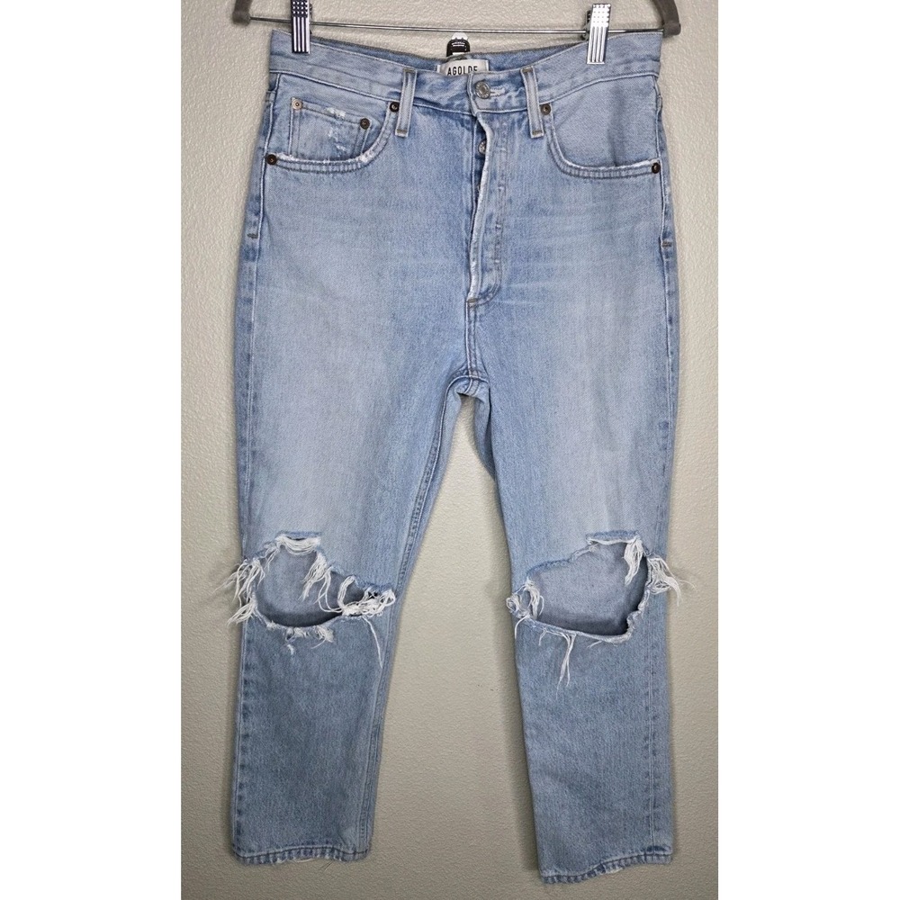 AGOLDE Riley High Rise Straight Crop‎ Jeans Light Wash Distressed Size 27